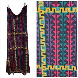 LuLaRoe Maxi Skirt XL Colorful Geometric Long Jersey Knit A-line Flowy Print